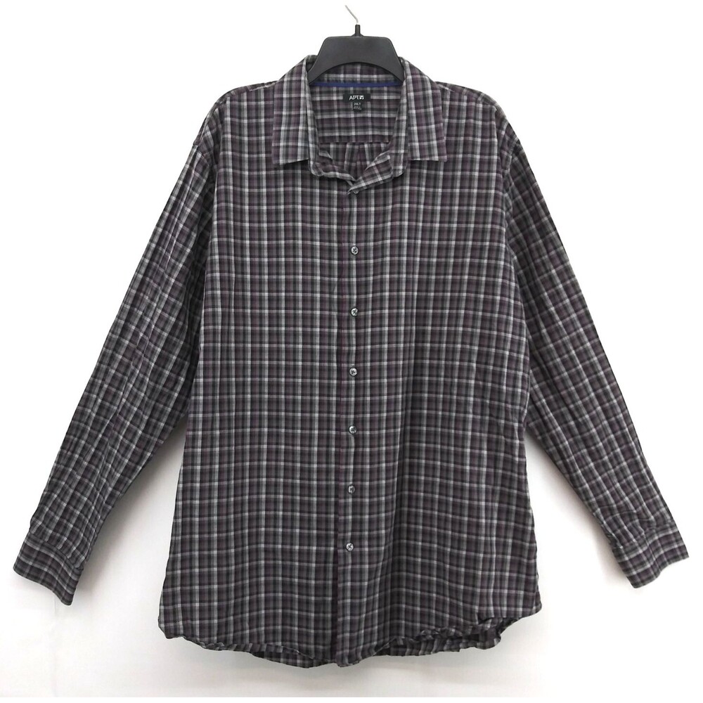 Apt. 9 Dress Shirt Men Size 2XLT Purple Black Plaid Long Sleeve Button Up